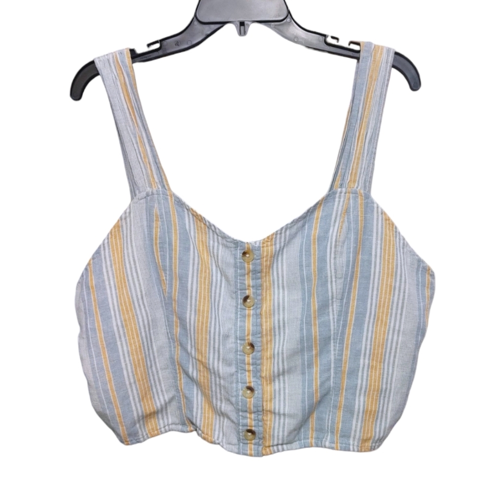 American Eagle Blue Yellow Stripe Button Front Crop Top Women's Plus Size XXL - Picture 6 of 6